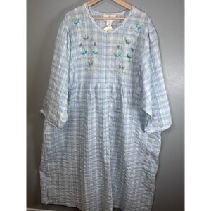 Stan Herman Women's Plus size 3X Blue Plaid Seersucker Front Zip House Coat NWT